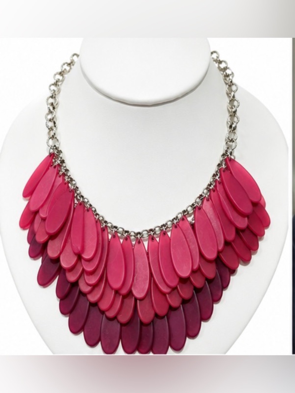 Nygard Pink Fuchsia Teardrop Fringe Bib Statement Layered Necklace